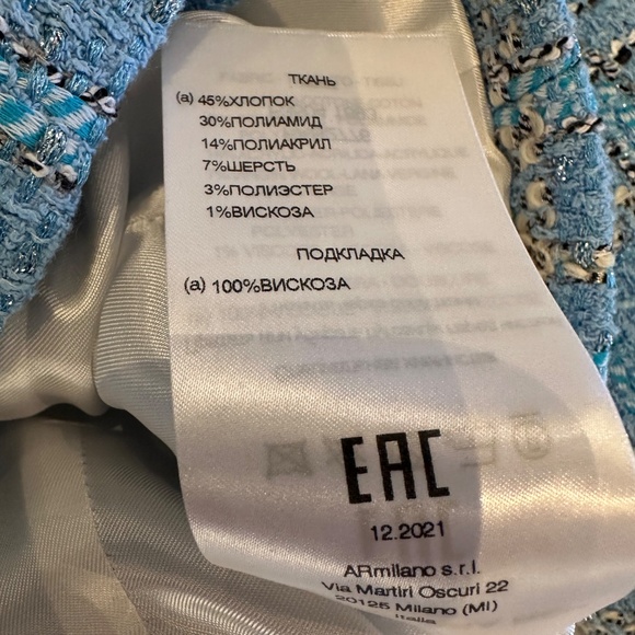 ALESSANDRA RICH light blue Checked Tweed Cropped Jacket size 0 *LIKE NEW - Picture 16 of 16